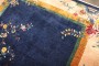 Navy Chinese Art Deco Floral Rug No. j5103