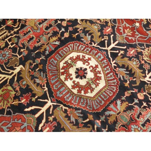 Antique Navy Field Red Border Heriz Serapi Rug No. 10350