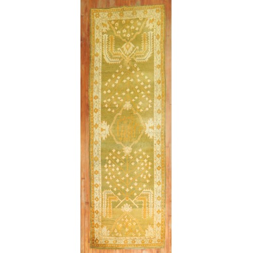 Forest Green Antique Turkish Wide Oushak Runner No. 10361