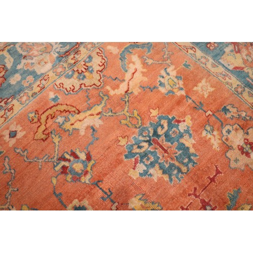 Pumpkin Teal Antique Large Square Oushak Rug No. 10447