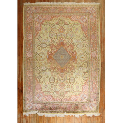 Botanical Antique Silk Kashan Rug No. 10561