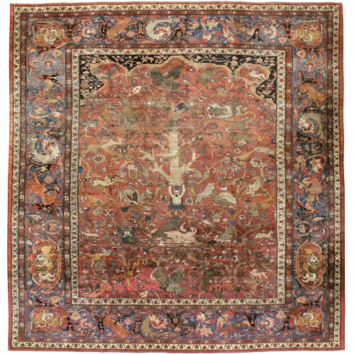 19th Century Pictorial Sarouk Ferehan Square Rug No. 10603