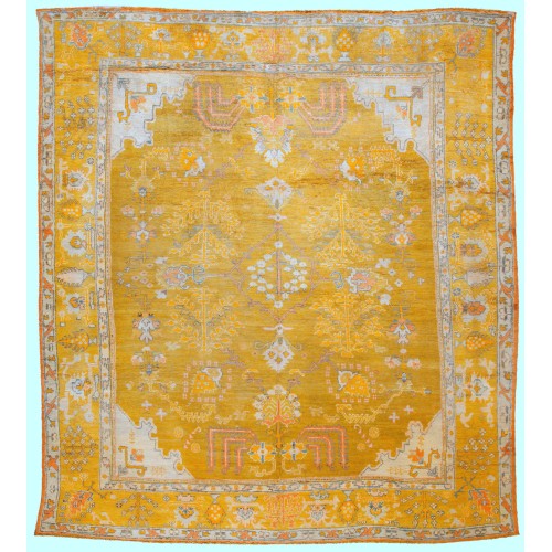 Square Green Antique 19th century Oushak Carpet No. 10860