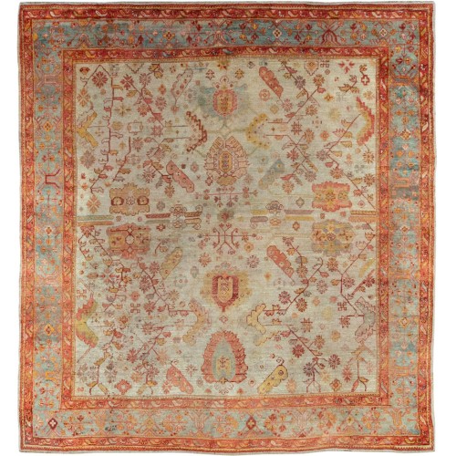 Large Square Ivory Antique Oushak Rug No. 10865