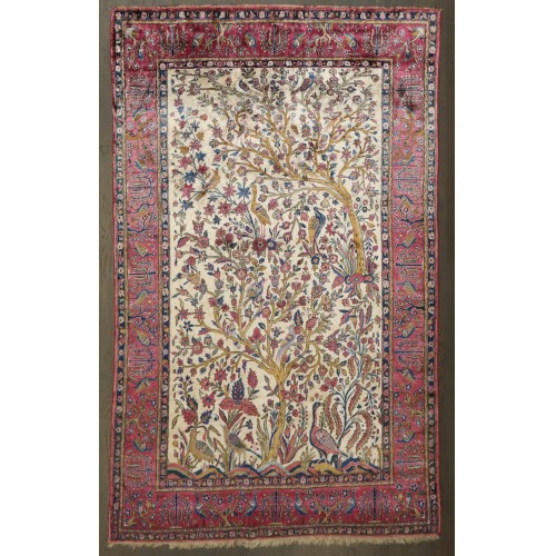 Ivory Silk Antique 19th Century Kashan Rug No. 10954
