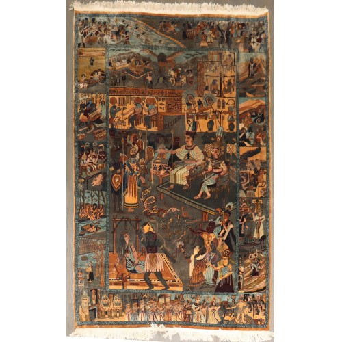 Vintage Persian Pictorial Narrative Rug No. 10956