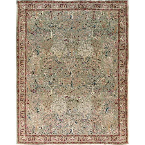 Large Green Indian Botanical Floral Antique Rug No. 10982