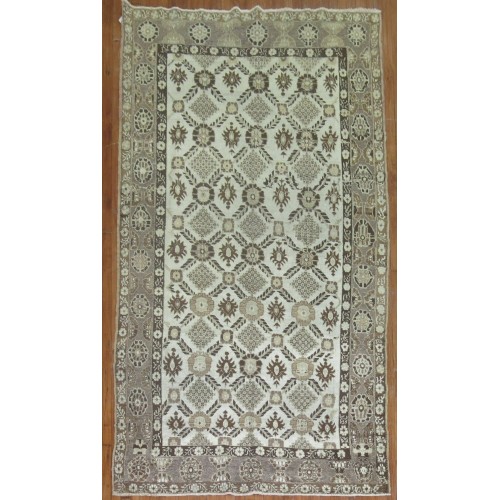 White Brown Vintage Turkish Rug No. 27992