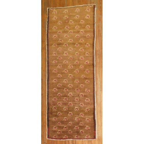 Brown Floral Turkish Runner No. 28757