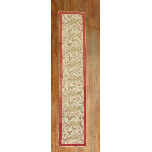 Turkish Narrow Floral ivory and red Runner No. 29513