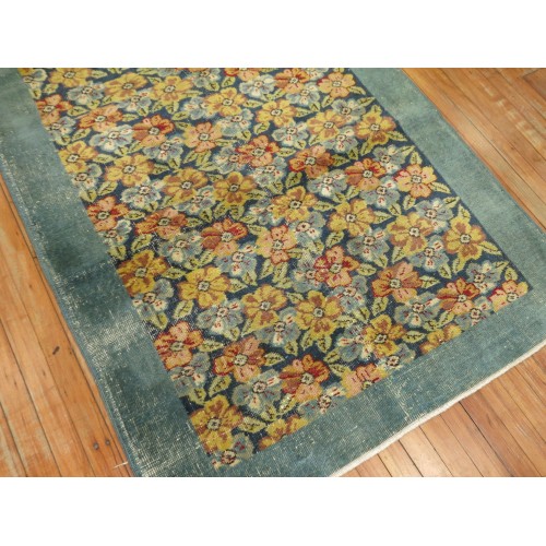 Dark Sea Foam Blue Green Turkish Floral Rug No. 29942