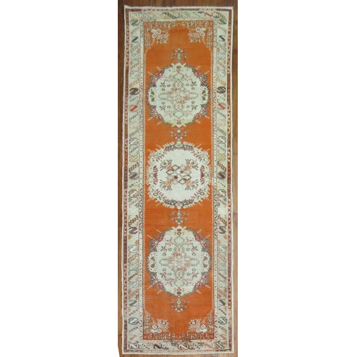 Orange Vintage Turkish Oushak Runner No. 30230