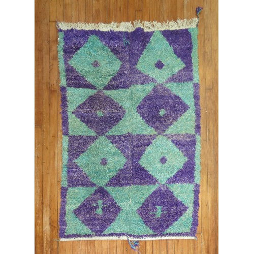 Vintage Green Purple Turkish Shag Rug No. 30689