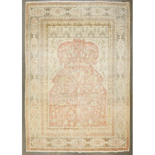 Pictorial Turkish Sivas Worn Animal Motif Prayer Rug No. 30751