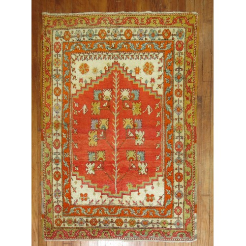 Coral Antique Turkish Anatolian Throw Rug No. 30836