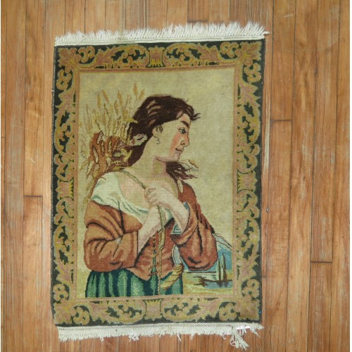 Pictorial Lady Portrait Tabriz Rug  No. 31097