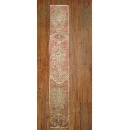 Pink Vintage Narrow Oushak Runner No. 31134