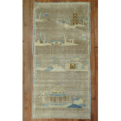 Silver Brown Baby Blue Chinese Art Deco Mat No. 31295