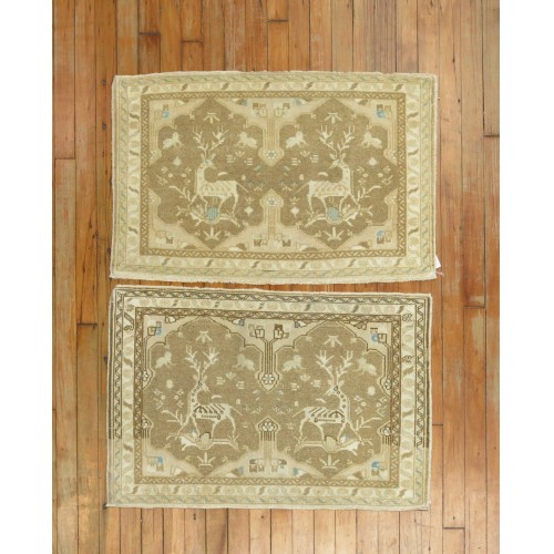 Pair of Neutral Tabriz Pictorial Reindeer Mats No. 31347