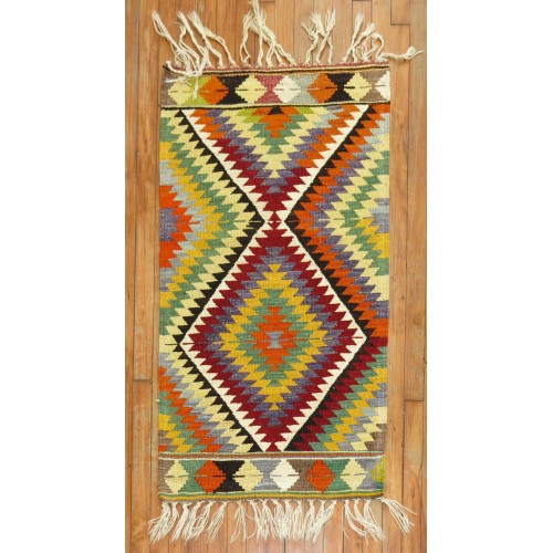 Colorful Small Vintage Turkish Kilim No. 31351