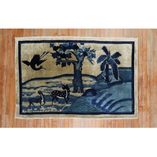 Blue Tan Chinese Animal Pictorial Landscape Rug No. 31369