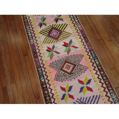 Bubble Gum Pink Turkish Anatolian Runner No. 31412