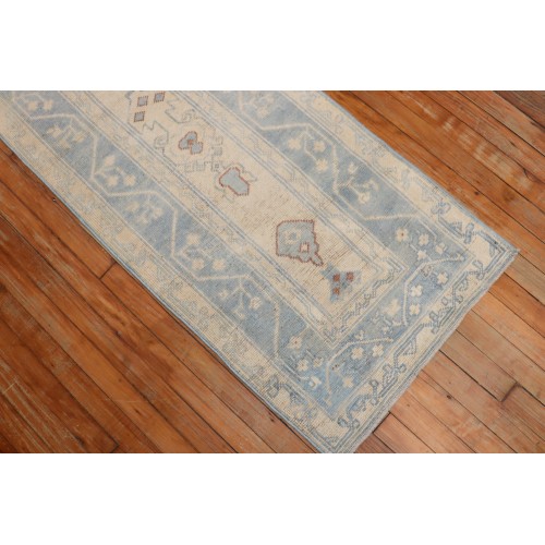 Soft Blue Beige Turkish Runner No. 31539