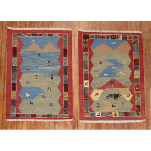 Folksy Set of Pictorial Persian Souf Gabbeh Carpets No. 31540