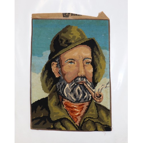 Printed Israeli Needlepoint with Man Smoking Cigar No. 31839