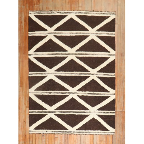 Modern Brown White Geometric Kilim No. 31877