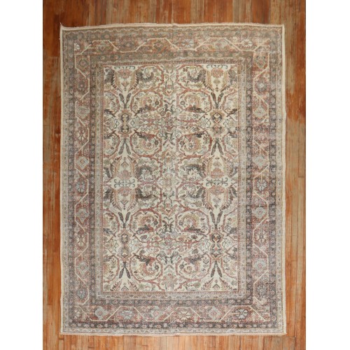 Worn Ivory Antique Mahal Rug No. 6167