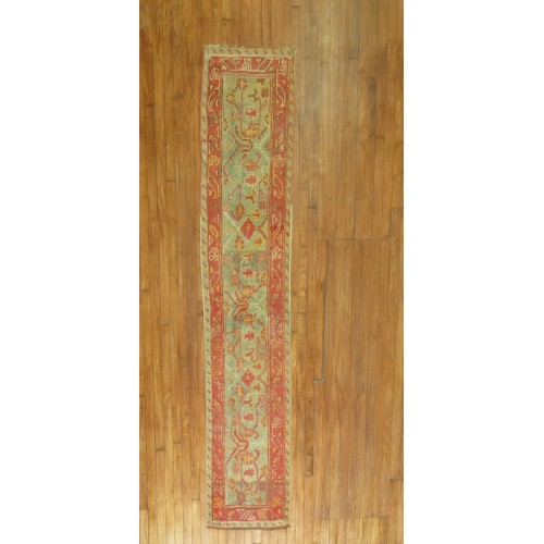 Narrow Antique Turkish Oushak Runner No. 7394