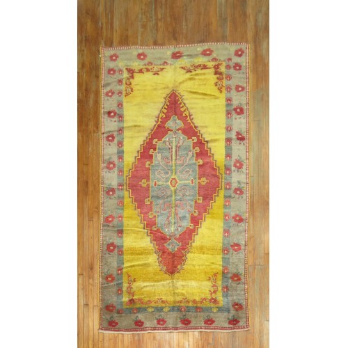 Bright Yellow Vintage Turkish Gallery Rug No. 7724