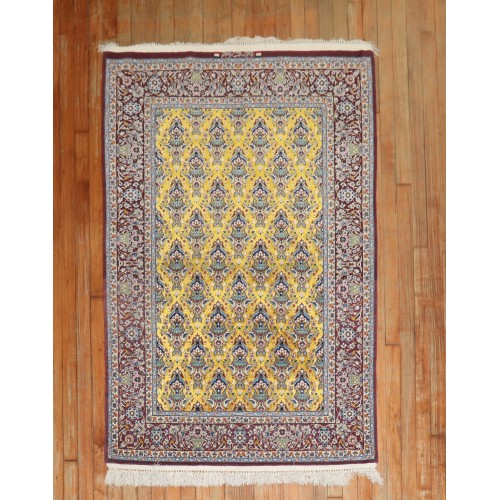 Bright Yellow Part Silk Persian Isfahan Rug No. 8232