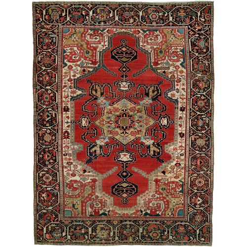 Jewel Toned Oversize Antique Serapi Carpet No. 8295