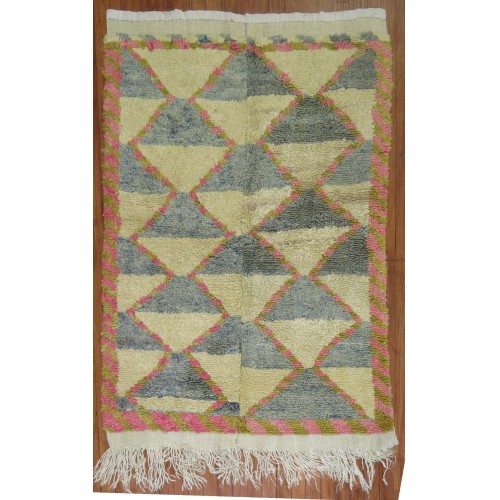 Ivory Pink Light Blue Turkish Shag Rug No. 8620