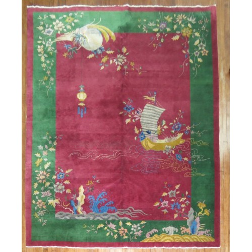 Raspberry Chinese Art Deco Rug No. 8857