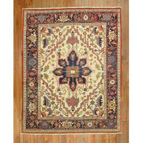 Bone Color Antique Persian Heriz Rug No. 9020