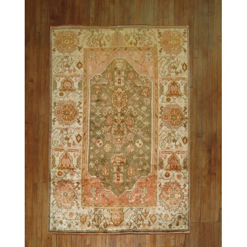 Orange and Green Antique Angora Oushak Rug No. 9758