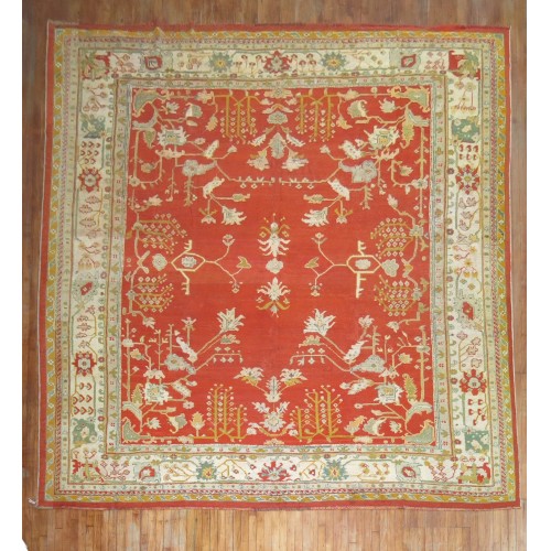 Antique Coral Red Oushak Rug No. j1073