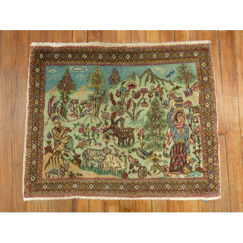 Vintage Persian Pictorial Tabriz Rug No. j1320