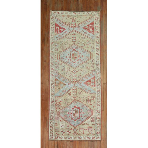 Khaki Light Blue Persian Tribal Runner No. j1377