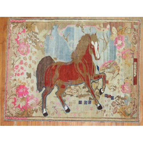 Rare Horse Pictorial Antique Karabagh Rug No. j1833