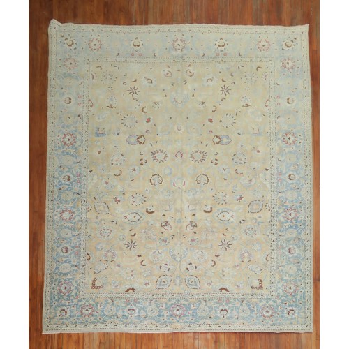 Persian Tabriz Beige Blue Teal Antique Rug No. j1839