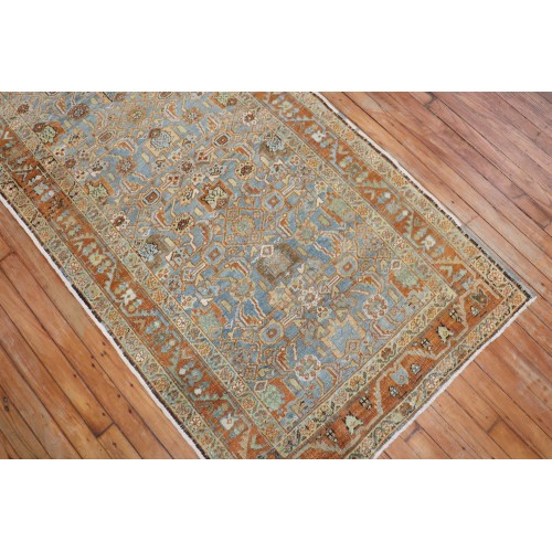 Light Blue Orange Accent Heriz Runner No. j2074