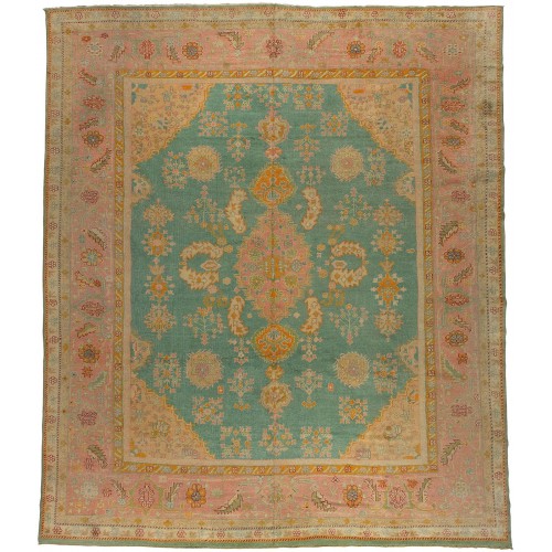 Green Pink Oversize Antique Turkish Oushak Rug No. j2075