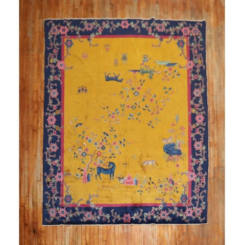 Golden Rod Pictorial Animal Chinese Art Deco Rug No. j2110