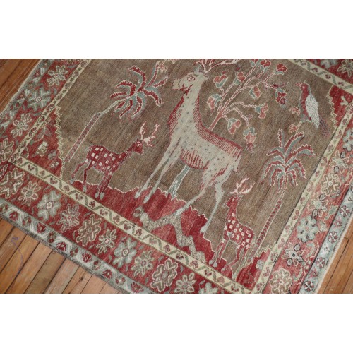 Pictorial Turkish Deer Bird Square Rug No. j2173