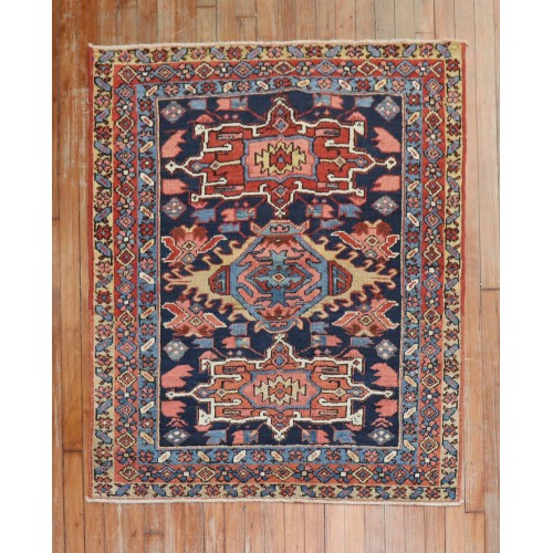 Traditional Antique Persian Square Navy Geometric Heriz Rug No. j2174