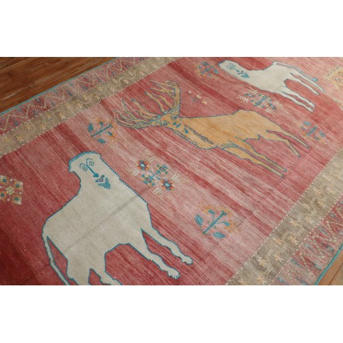 Deer Lion Vintage Turkish Gallery Rug No. j2227